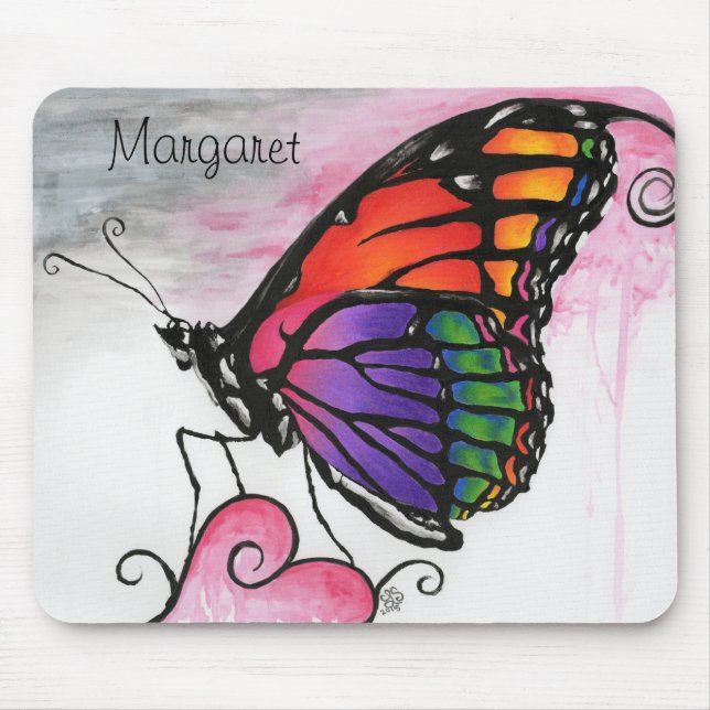 Rainbow Monarch Butterfly Colourful Fantasy Art Mouse Mat (Front)
