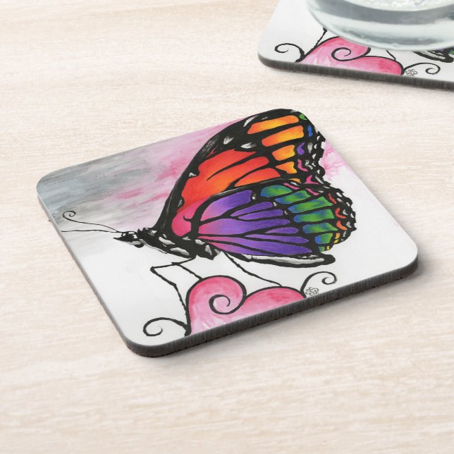 Rainbow Monarch Butterfly Original Fantasy Art Coaster (Left Side)