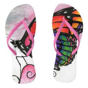 Rainbow Monarch Butterfly Original Fantasy Art Flip Flops