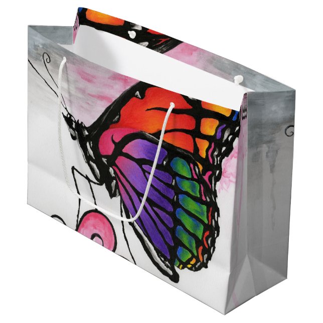 Rainbow Monarch Butterfly Original Fantasy Art Large Gift Bag (Front Angled)