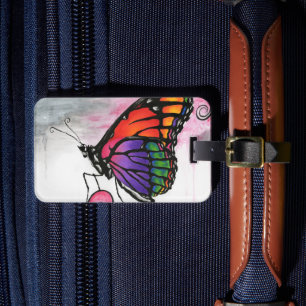 Rainbow Monarch Butterfly Original Fantasy Art Luggage Tag