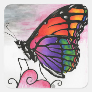 Rainbow Monarch Butterfly Original Fantasy Art Square Sticker