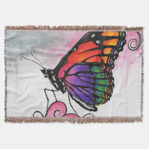 Rainbow Monarch Butterfly Original Fantasy Art Throw Blanket