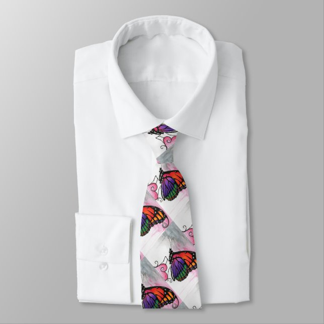Rainbow Monarch Butterfly Original Fantasy Art Tie (Tied)