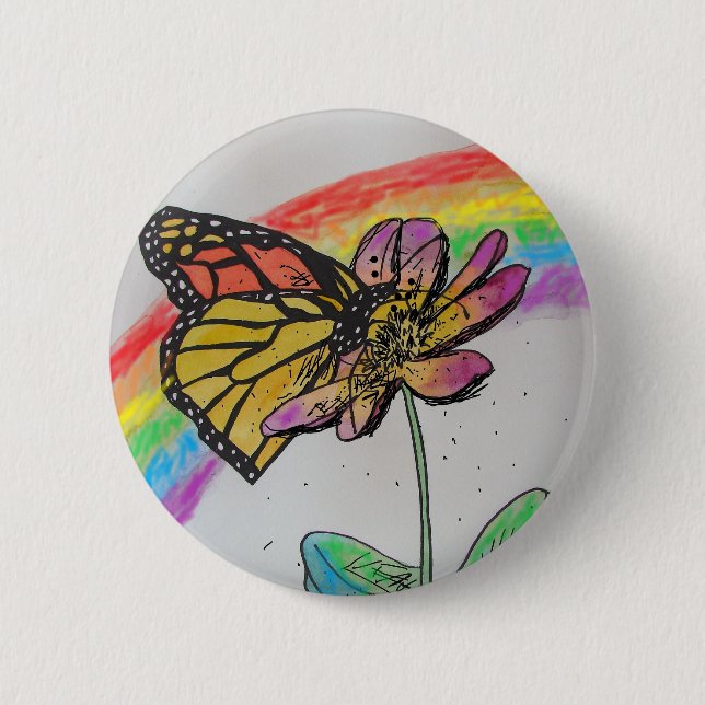 Rainbow Monarch Butterfly Painting Badge (Front)