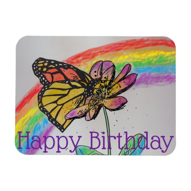Rainbow Monarch Butterfly Painting Birthday Magnet (Horizontal)