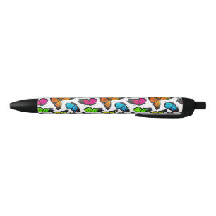 Rainbow Monarch Butterfly Pattern Black Ink Pen