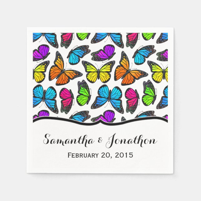 Rainbow Monarch Butterfly Wedding Napkin (Front)