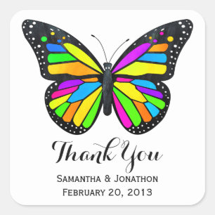 Rainbow Monarch Butterfly Wedding Thank You Square Sticker
