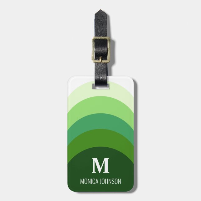 Rainbow Monogram Custom Name Green Stripe Luggage Tag (Front Vertical)