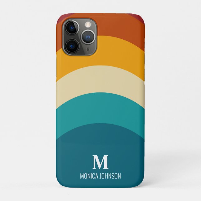 Rainbow Monogram Custom Name Retro Sunset Stripe Case-Mate iPhone Case (Back)