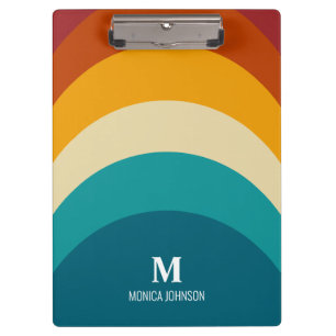 Rainbow Monogram Custom Name Retro Sunset Stripe Clipboard