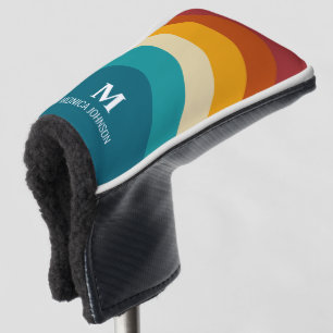 Rainbow Monogram Custom Name Retro Sunset Stripe Golf Head Cover
