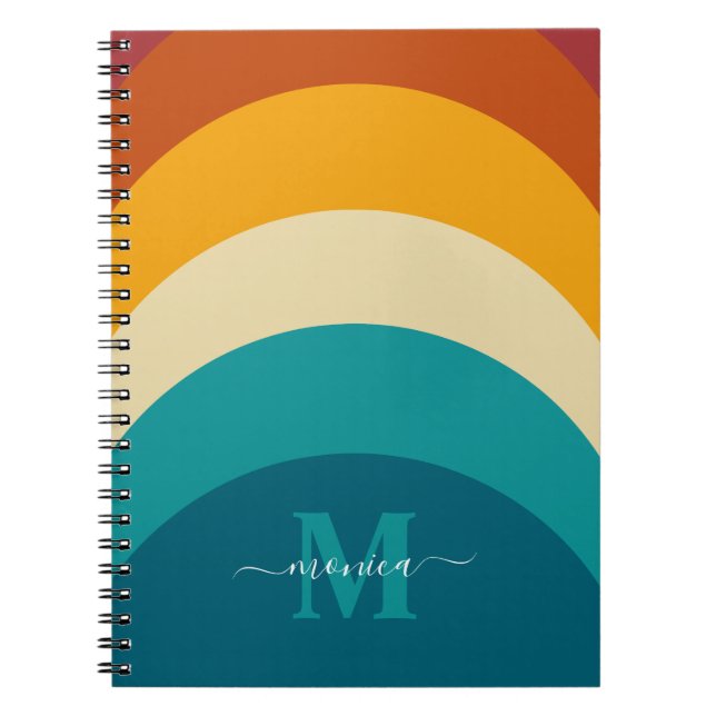 Rainbow Monogram Custom Name Retro Sunset Stripe  Notebook (Front)
