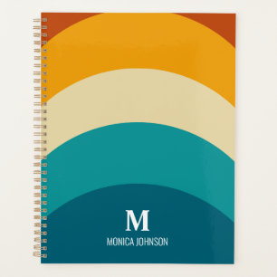 Rainbow Monogram Custom Name Retro Sunset Stripe Planner