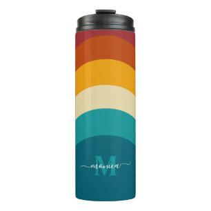 Rainbow Monogram Custom Name Retro Sunset Stripe Thermal Tumbler