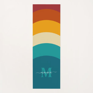 Rainbow Monogram Custom Name Retro Sunset Stripe  Yoga Mat