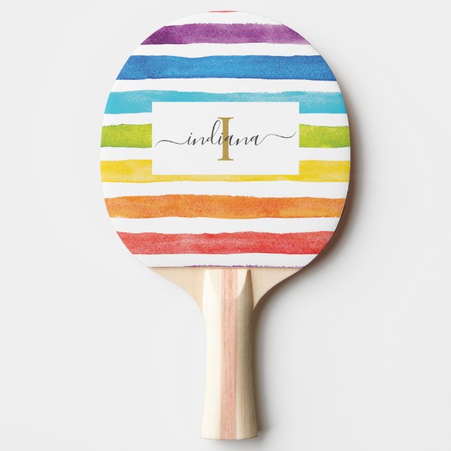 Rainbow Monogram Name Script Custom Ping Pong Paddle (Front)