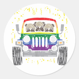 Rainbow Monster Truck Pug Dog Gay Pride LGBT Anima Classic Round Sticker