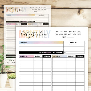Rainbow Monthly Budget Plan of Income and Expenses Notepad