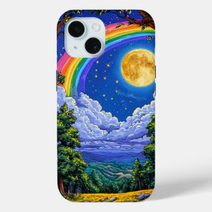 Rainbow moon night sky iPhone 15 case