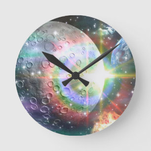 rainbow moon round clock