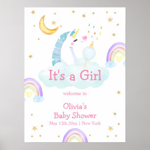 Rainbow Moon Star Unicorn Baby Shower Welcome Poster