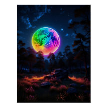 Rainbow Moonlit Forest – Vibrant Cosmic Nightscape