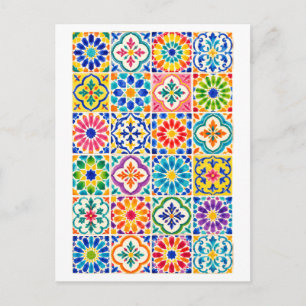 Rainbow Moroccan Tile Collage Illustration Postcard