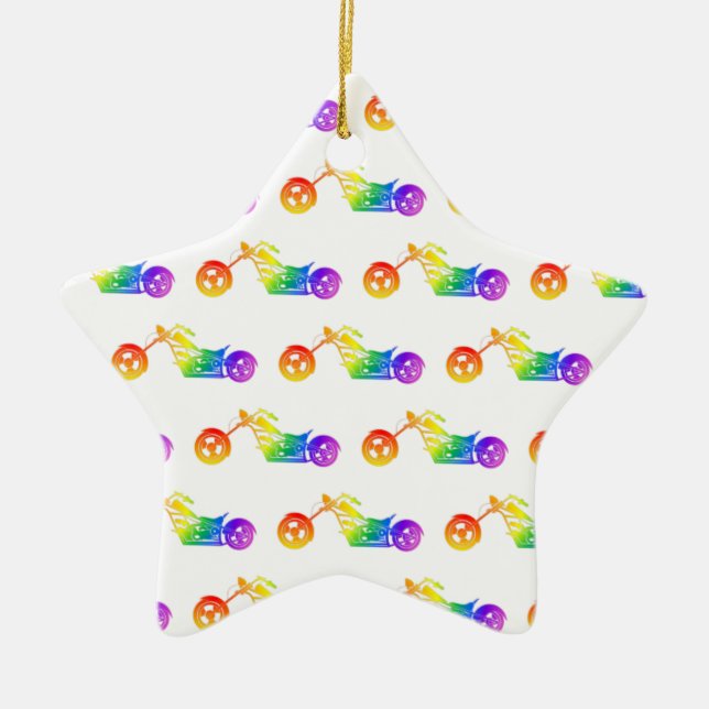 Rainbow Mortocycle Ceramic Tree Decoration (Front)