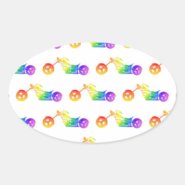 Rainbow Mortocycle Oval Sticker (Front)