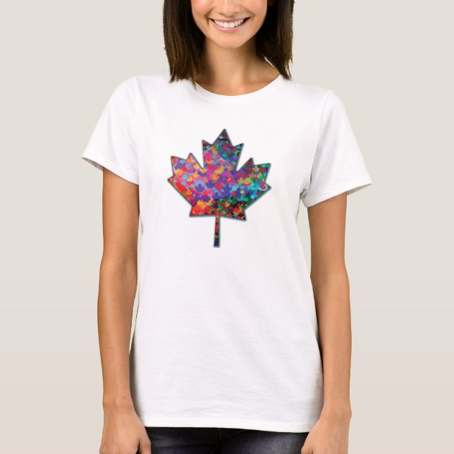 Rainbow Mosaic Canada Maple Leaf and Shadow T-Shirt (Front)
