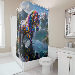 Rainbow mosaic eye unicorn shower curtain magical 