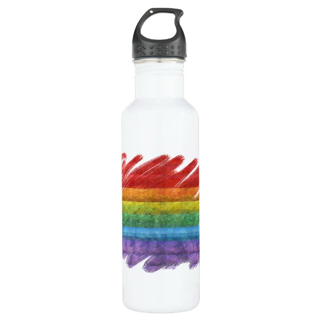 Rainbow Mosaic Gay Pride Flag (Paintbrush) 710 Ml Water Bottle (Front)