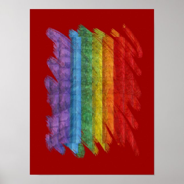 Rainbow Mosaic Gay Pride Flag (Paintbrush) Poster (Front)