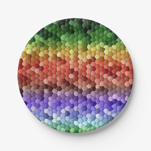 Rainbow Mosaic Pattern Paper Plate (Front)