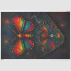 Rainbow Moth Above a Broken Mirror Decoupage Paper