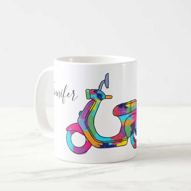 Rainbow Motor Scooter Moped Personalised Coffee Mug (Front Left)