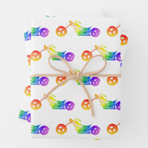 Rainbow Motorcycle Wrapping Paper Sheet