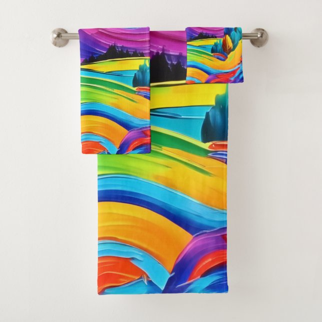 Rainbow Mountain Majesty Art Bath Towel Set (Insitu)