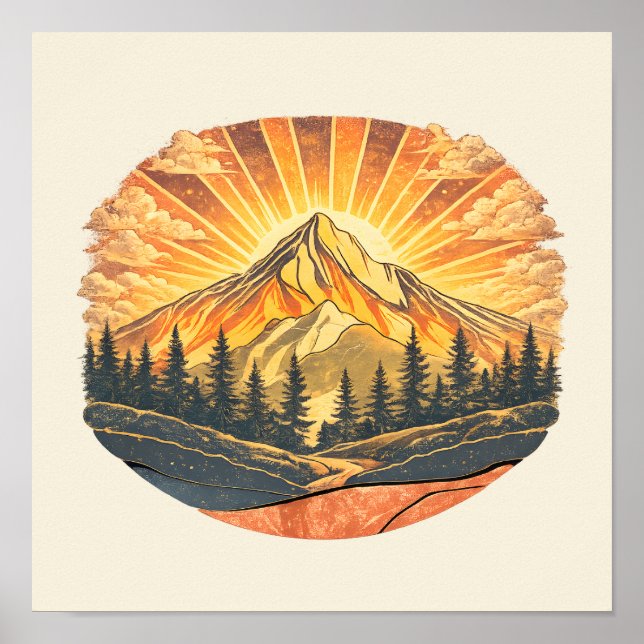 Rainbow Mountain Peak Retro Mountains Sunrise Art Poster (Front)