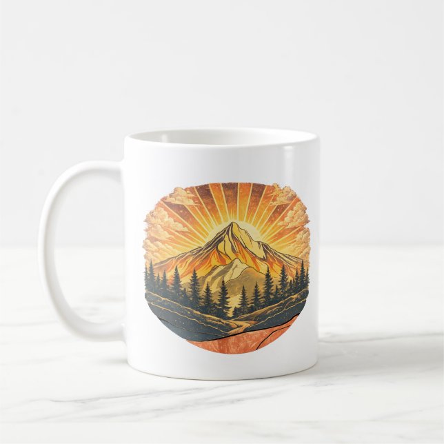 Rainbow Mountain Peak | Retro Mountains Sunrise  Coffee Mug (Left)