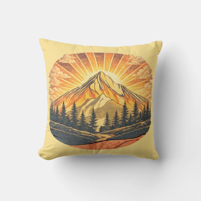 Rainbow Mountain Peak | Retro Mountains Sunrise  Cushion (Front)