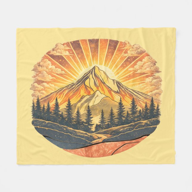 Rainbow Mountain Peak | Retro Mountains Sunrise  Fleece Blanket (Front (Horizontal))