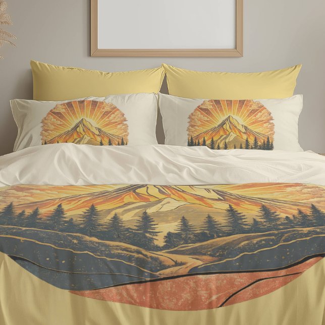 Rainbow Mountain Peak | Retro Mountains Sunrise  Pillowcase (Creator Uploaded)