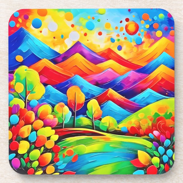 Rainbow Mountains Abstract Landscape Coaster (Front)