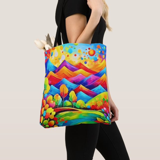 Rainbow Mountains Abstract Landscape Tote Bag (Close Up)