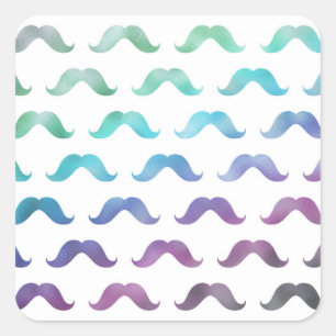Rainbow Moustache Faux Foil Metallic Moustaches Square Sticker