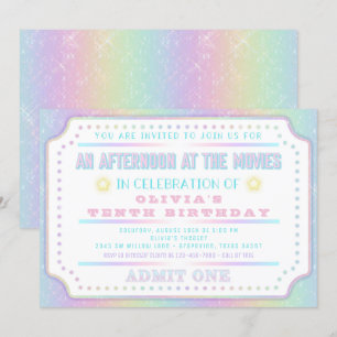 Rainbow Movie Ticket Birthday Party Invitation