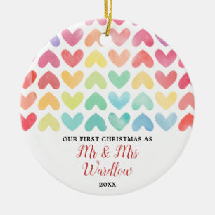 Rainbow Mr & Mrs or Gay Personalized Couple Ceramic Tree Decoration